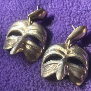 Vintage Taxco Mexico solid sterling silver mask earrings